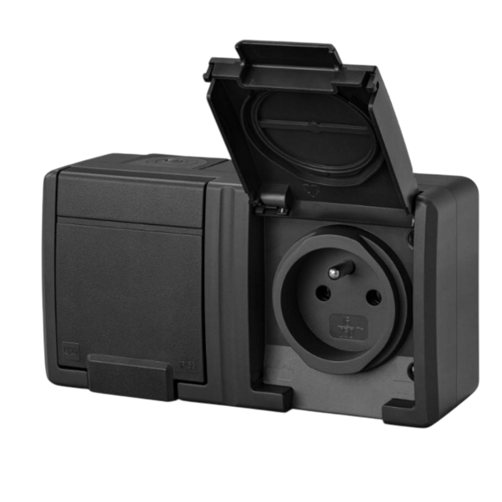 AQUANT 2K double prise hermétique en saillie IP55 2x2P+Z anthracite 5042-17 EPN