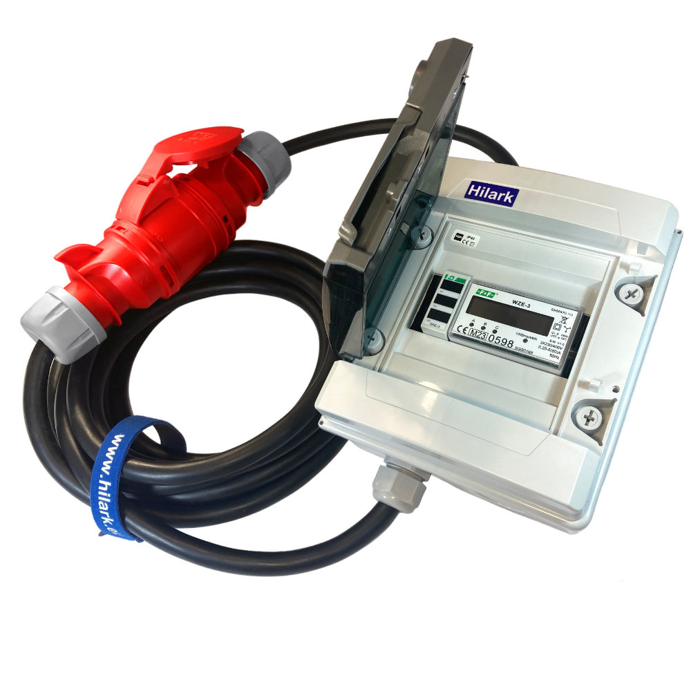 Rallonge de puissance avec compteur et indicateur de phase 32A H07RN-F 5x4mm², coffret de distribution IP40, 1 mètre