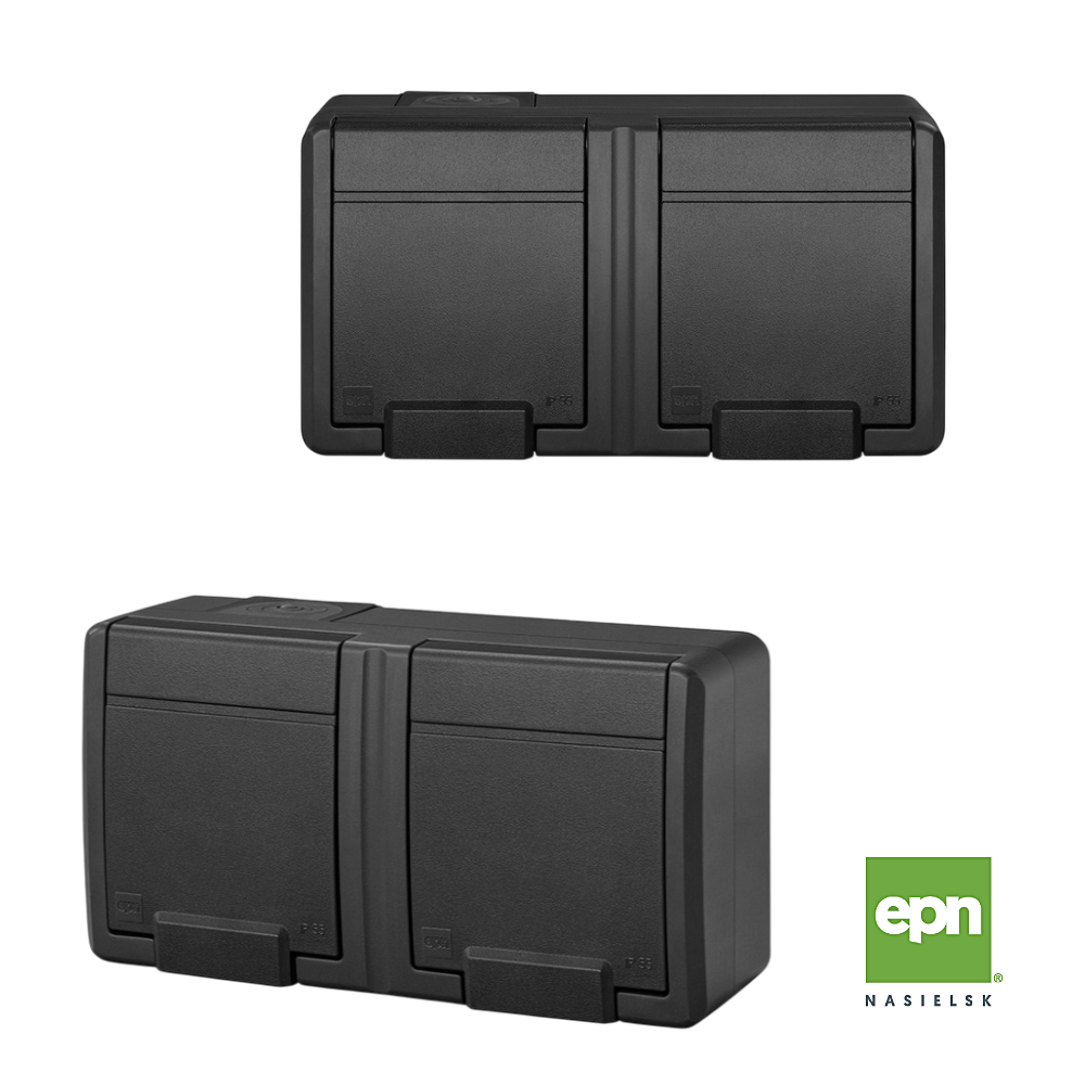 AQUANT 2K double prise hermétique en saillie IP55 2x2P+Z anthracite 5042-17 EPN