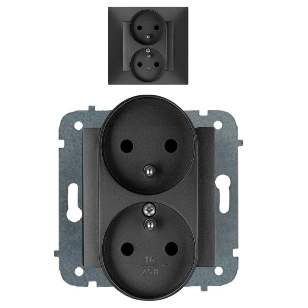 PRISE DOUBLE ÉLECTRIQUE NOIRE CARLA AVEC MISE À LA TERRE 1743-09 EPN