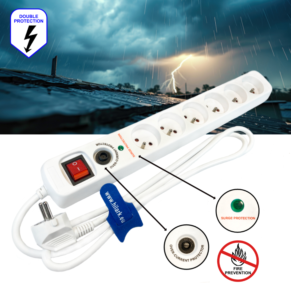 LISTWA PRZECIWPRZEPIĘCIOWA 6 GNIAZD 1,4m 3680W Z WYŁĄCZNIKIEM