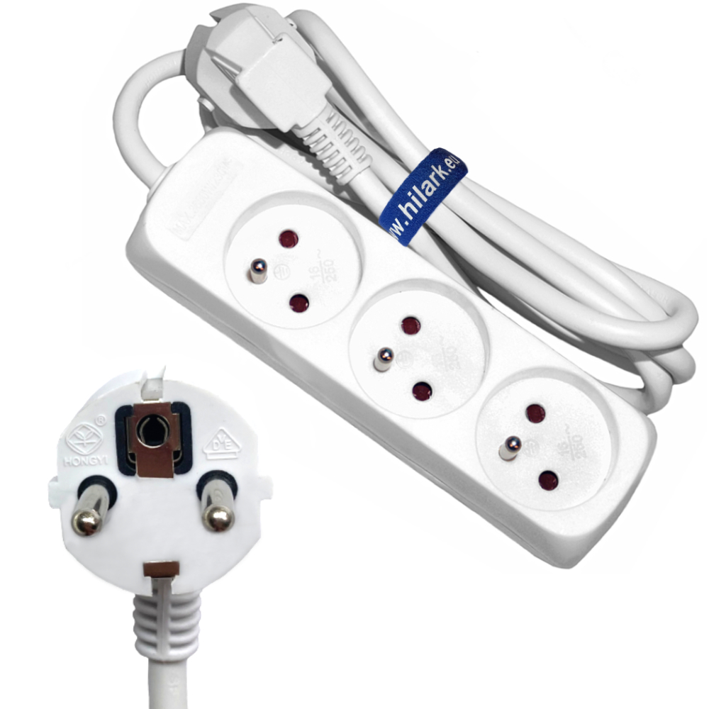 Przedłużacz elektryczny domowy 3×1,5 listwowy 3 gniazda 1,5m
