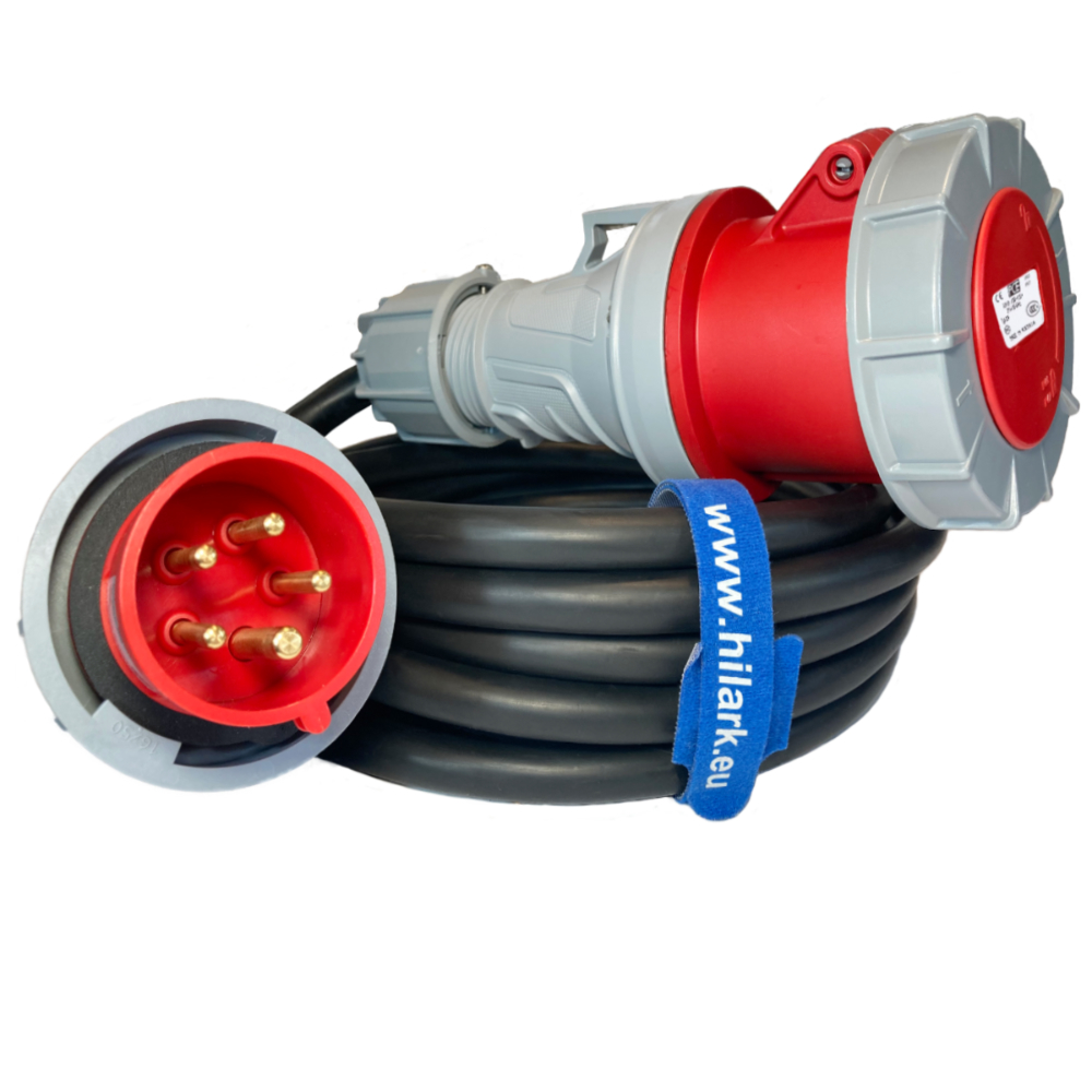 Adaptateur triphasé, fiche 32A 5 broches vers prise 63A 4 broches IP67 0,5m