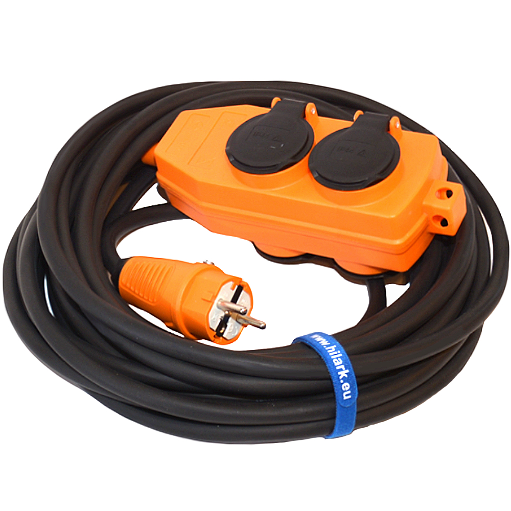 Rallonge en caoutchouc H07RN-F 3×2,5mm² répartiteur orange et fiche 15m