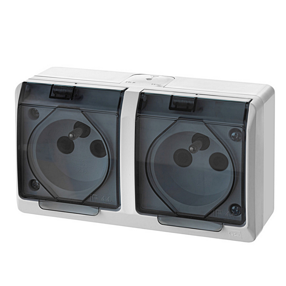 Prise de surface étanche HERMES 2K IP44 2x2P+T BLANC 0322-01 EPN