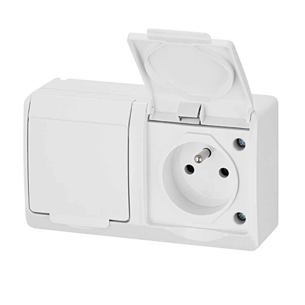 HERMES 2K gniazdo natynkowe hermetyczne IP44 2x2P+Z BIAŁE 0322-02 EPN