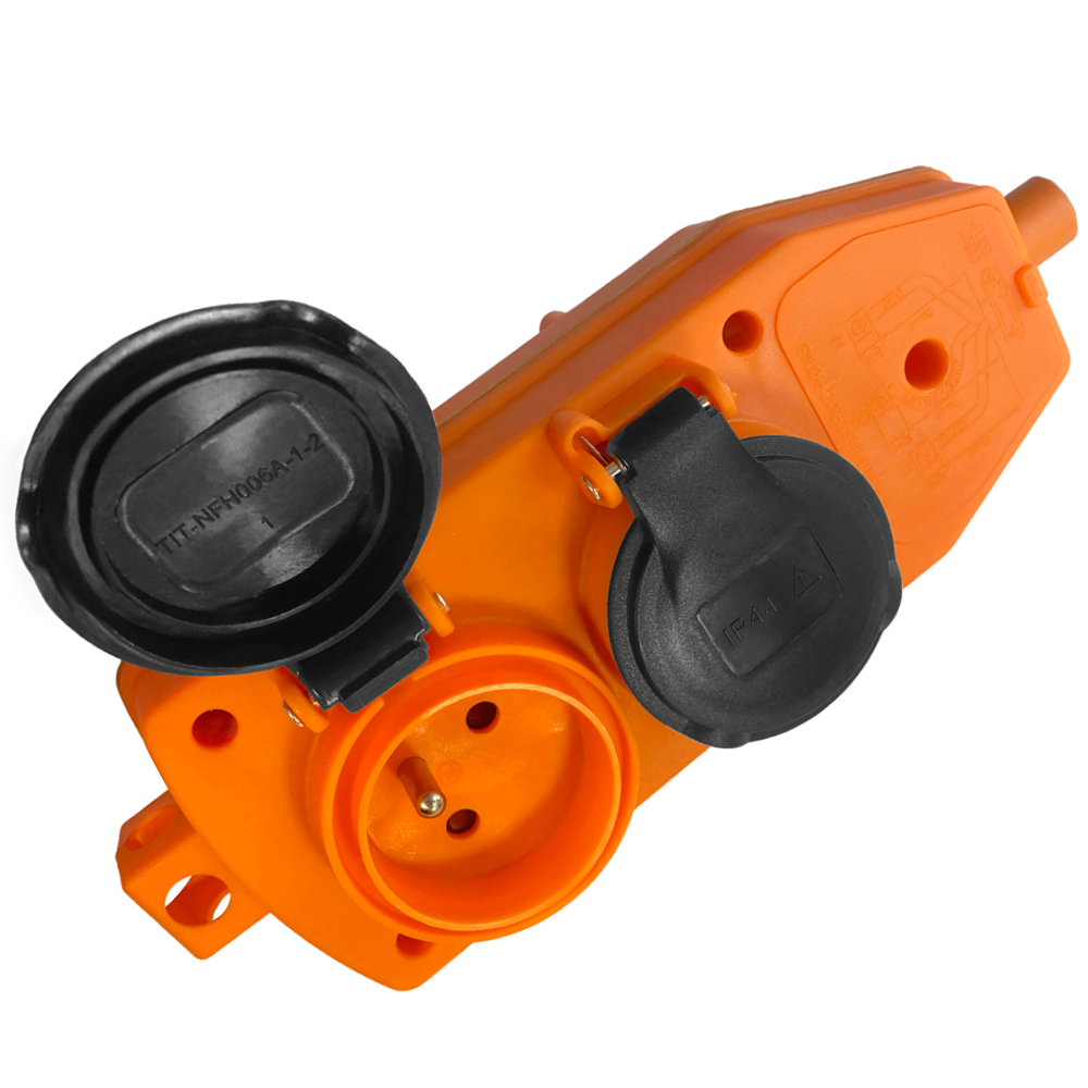 Répartiteur 4 prises 16A IP44 TYPE : avec broche de terre – orange