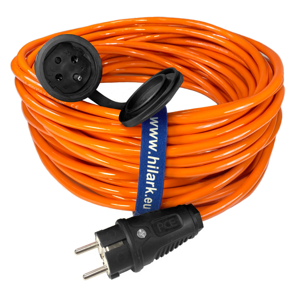 Rallonge en polyuréthane H07BQ-F 3×1,5 mm² 1m Orange haute visibilité