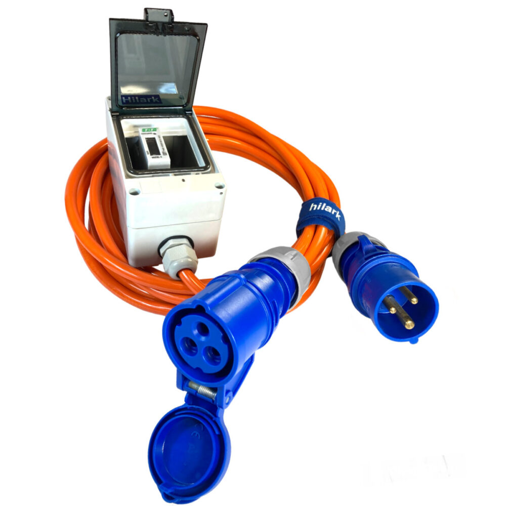 Rallonge pour camping-car CEE avec compteur d&rsquo;énergie H07BQ-F 3×2,5mm² Orange haute visibilité 1m