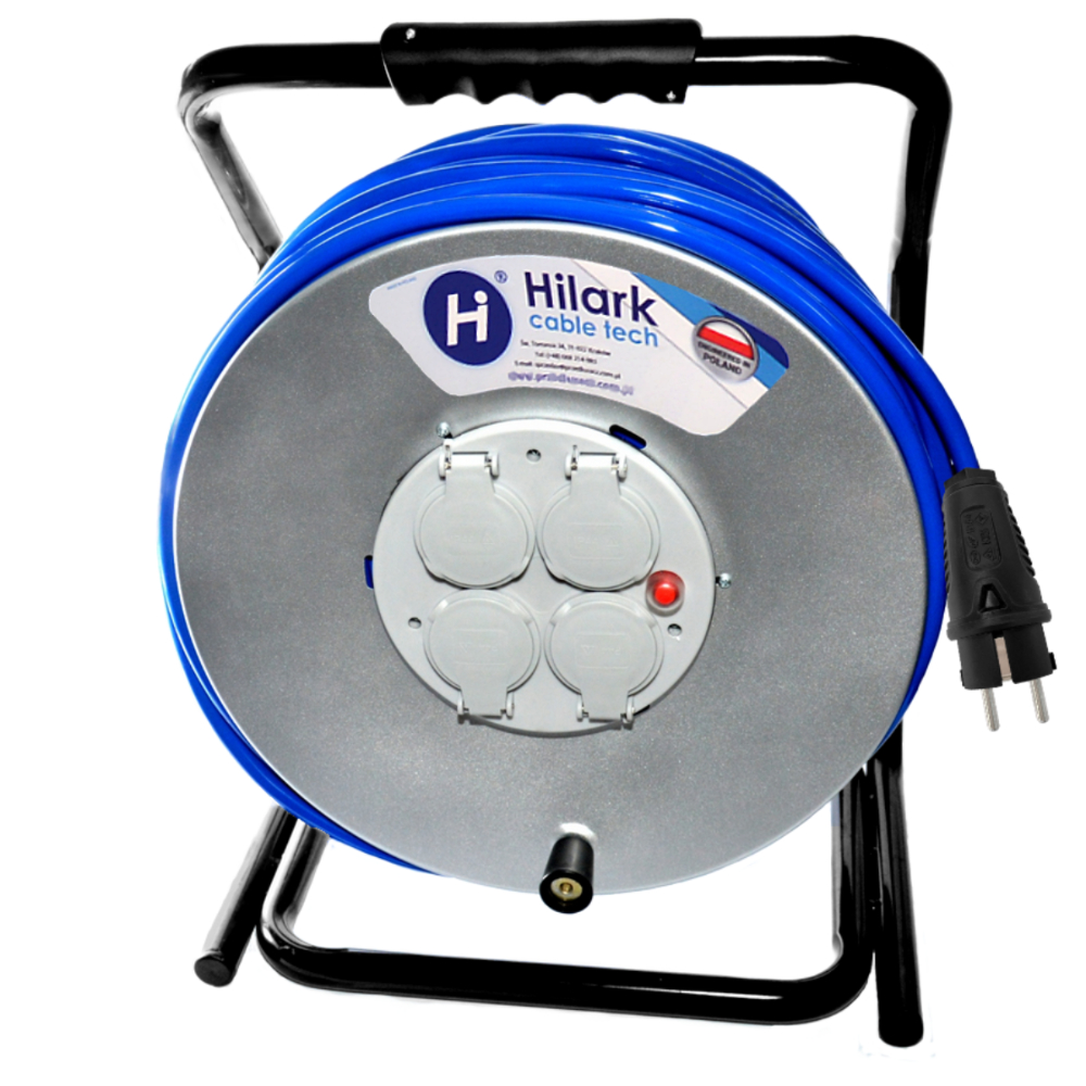 Rallonge en polyuréthane H07BQ-F 3×2,5 sur enrouleur à cadre métallique grand format 1m bleue