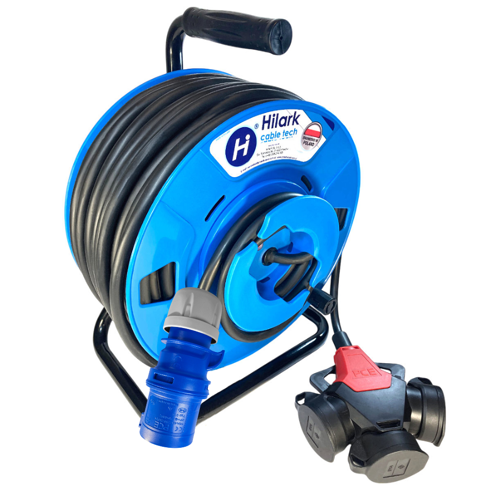 Rallonge CEE H05RR-F adaptateur triple sur enrouleur inversé