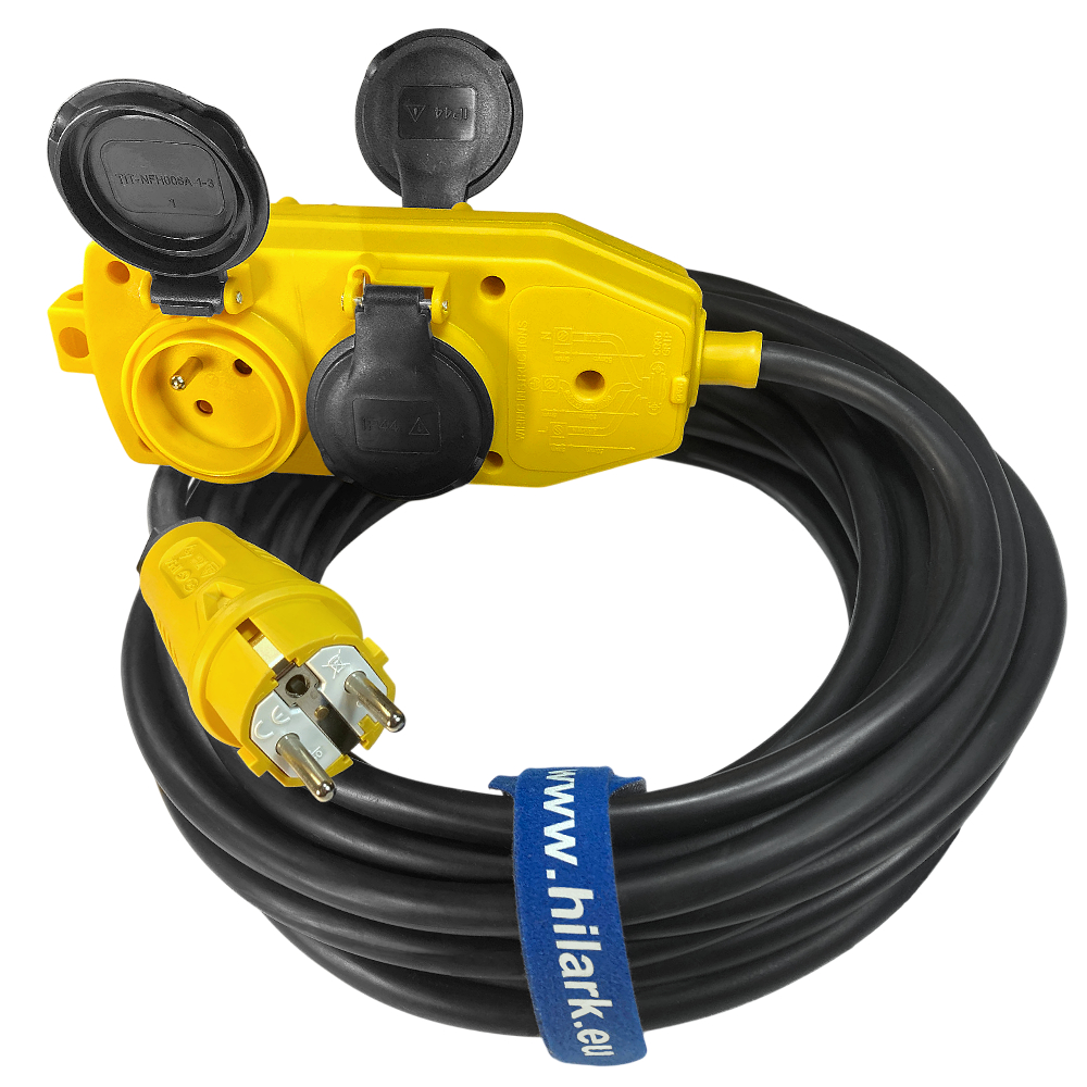 Répartiteur jaune et fiche rallonge H07RN-F 3x2,5mm²