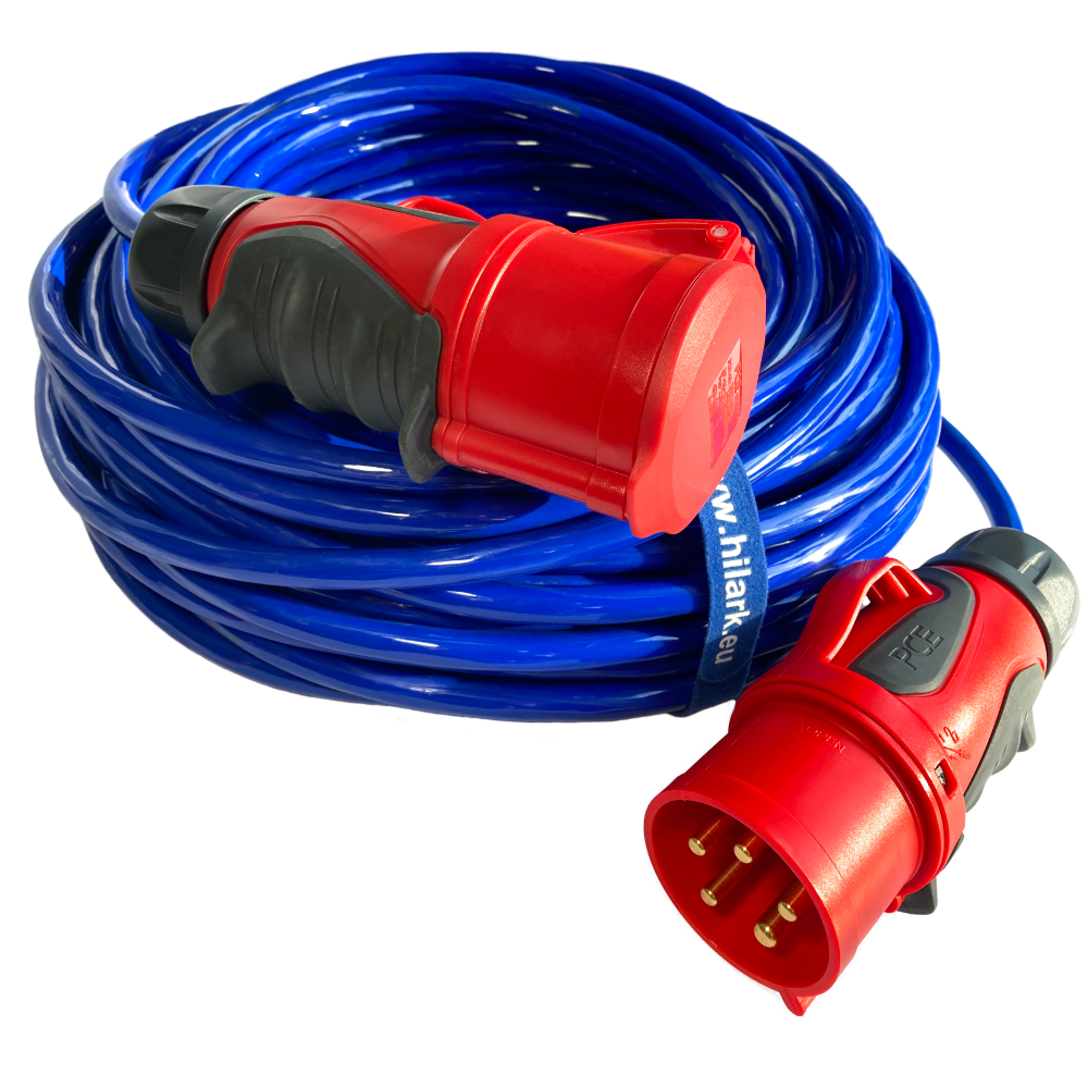 Rallonge triphasée CEE GRIP H07BQ-F 5×2,5 16A Polyuréthane (PUR) 1m bleue