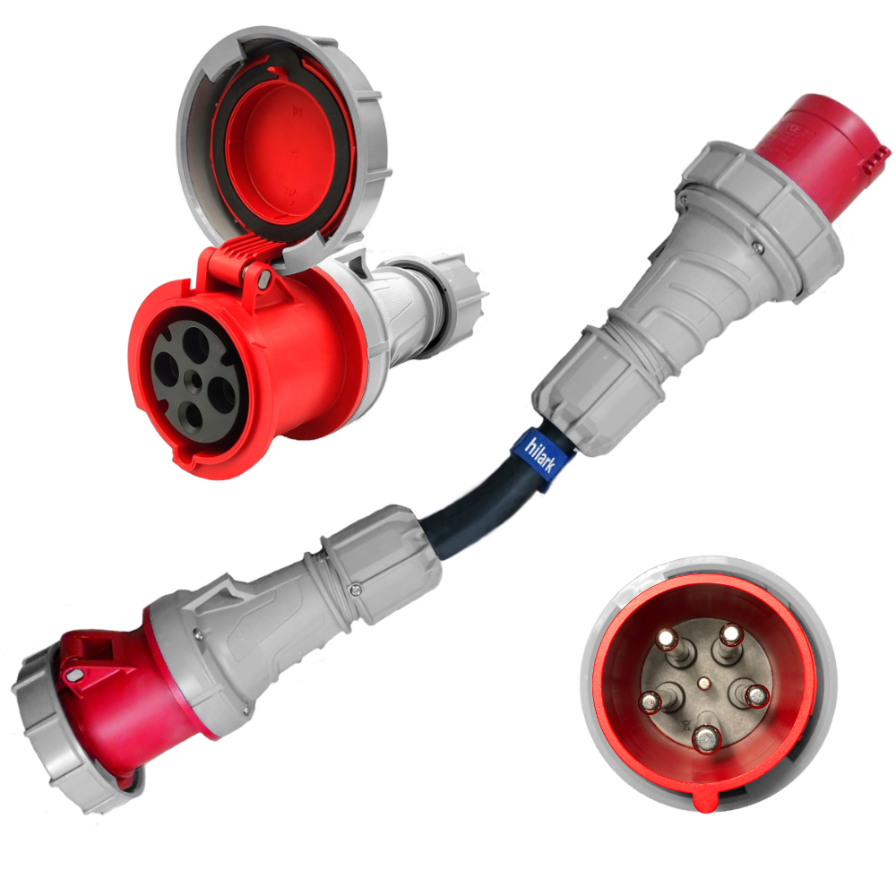 Adaptateur triphasé fiche 63A 5 broches vers prise 63A 4 broches 0,5m