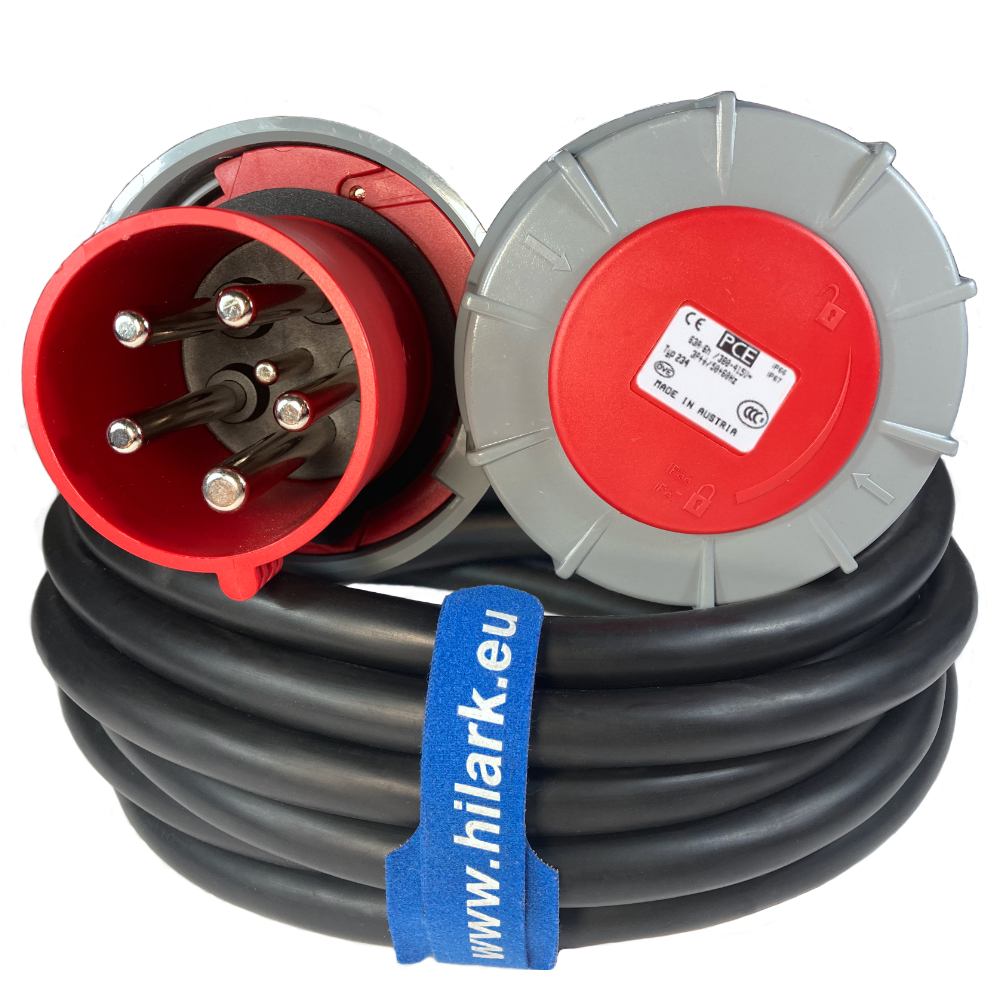 Adaptateur triphasé fiche 63A 5 broches vers prise 63A 4 broches 0,1m