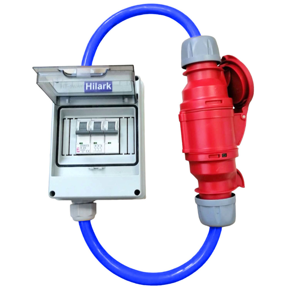 Rallonge triphasée CEE avec protection moteur H07BQ-F 5×2,5mm² 1m bleue