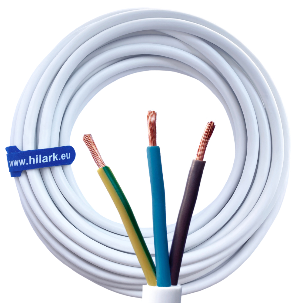 Câble H03VV-F OMY 3×1,5 mm blanc Rond alarme, électrique, souple (toronné), d&rsquo;installation 1m