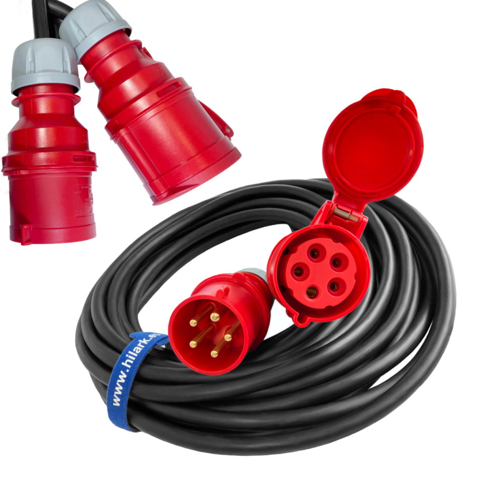 Rallonge triphasée CEE en caoutchouc H07RN-F 5×6 1m 32A fiche prise