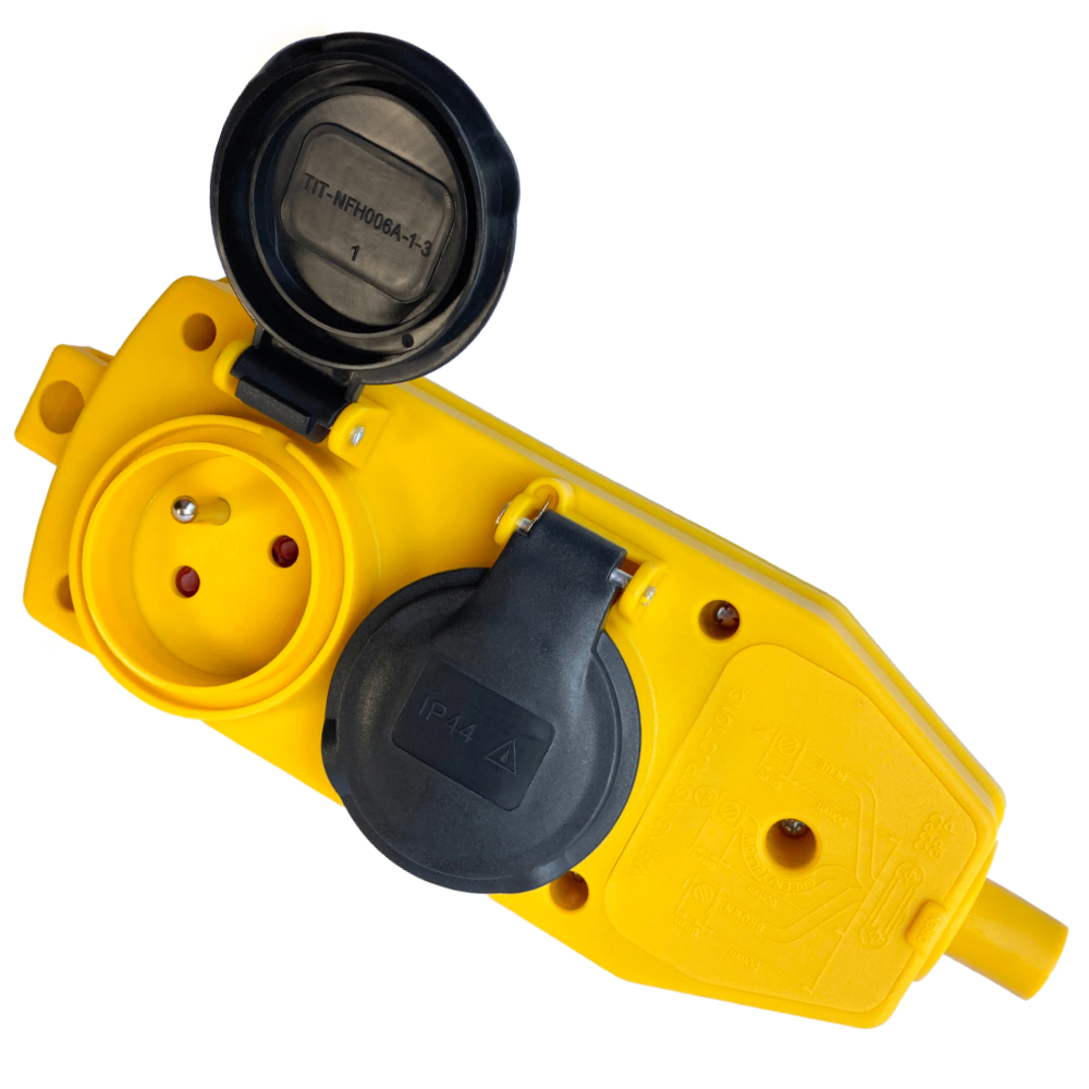 Répartiteur 4 prises 16A IP44 TYPE : avec broche de terre – jaune