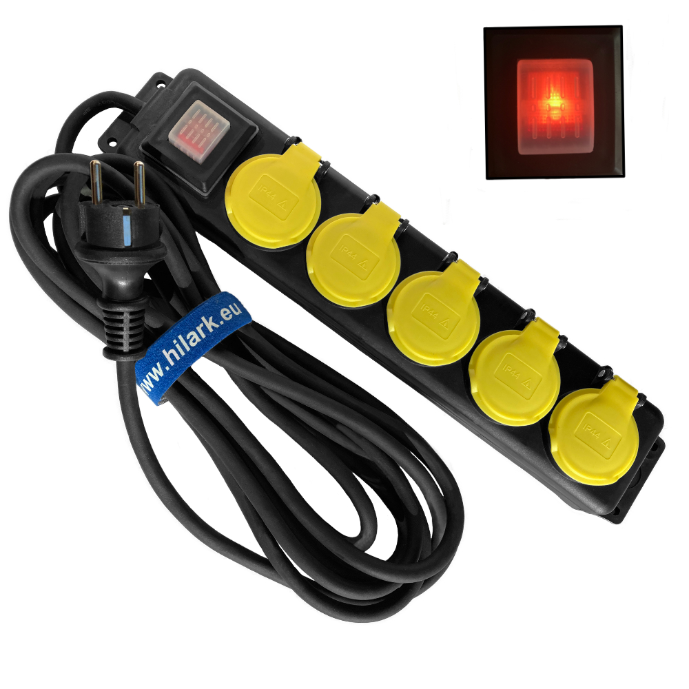 Przedłużacz budowlany 5 gniazd listwa 5m gumowy