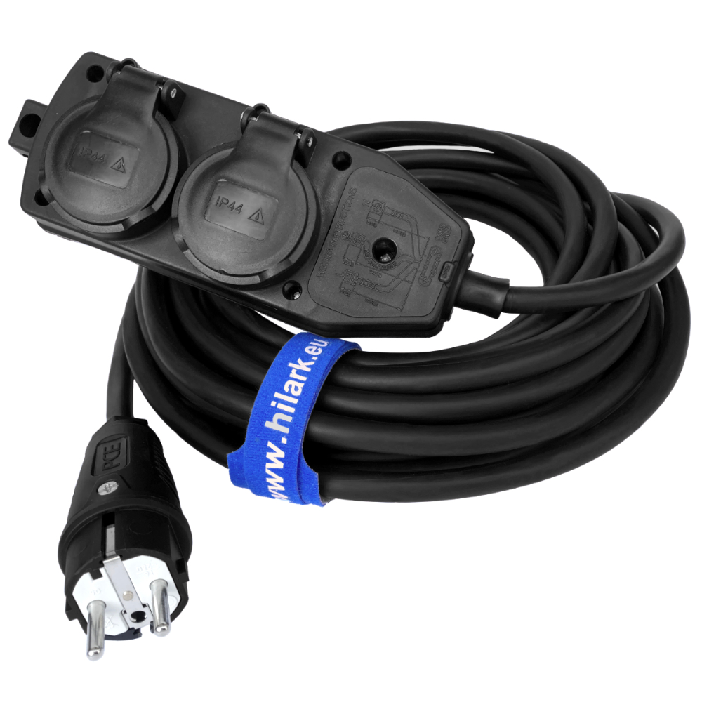 Rallonge en caoutchouc H07RN-F 3×2,5mm² répartiteur noir 1m