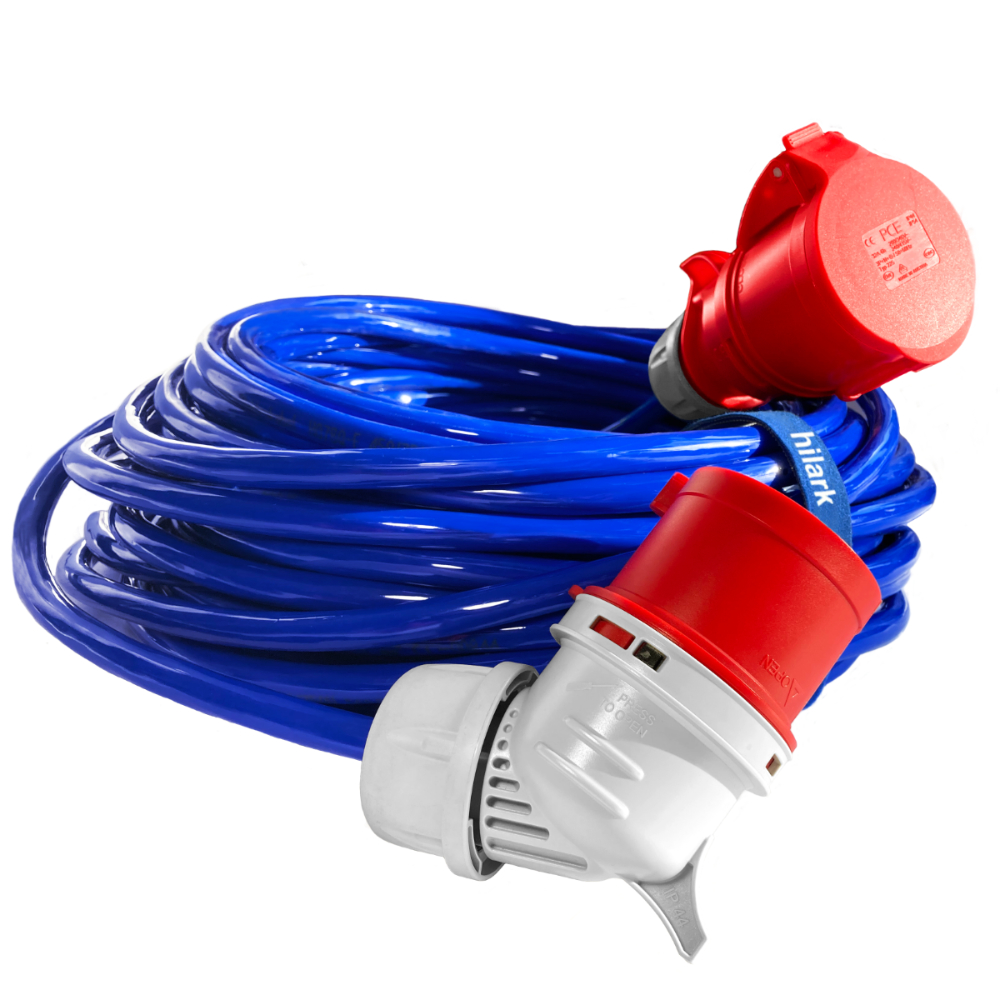 Rallonge triphasée CEE 1m H07BQ-F 5×2,5 mm fiche coudée 16A 400V IP44