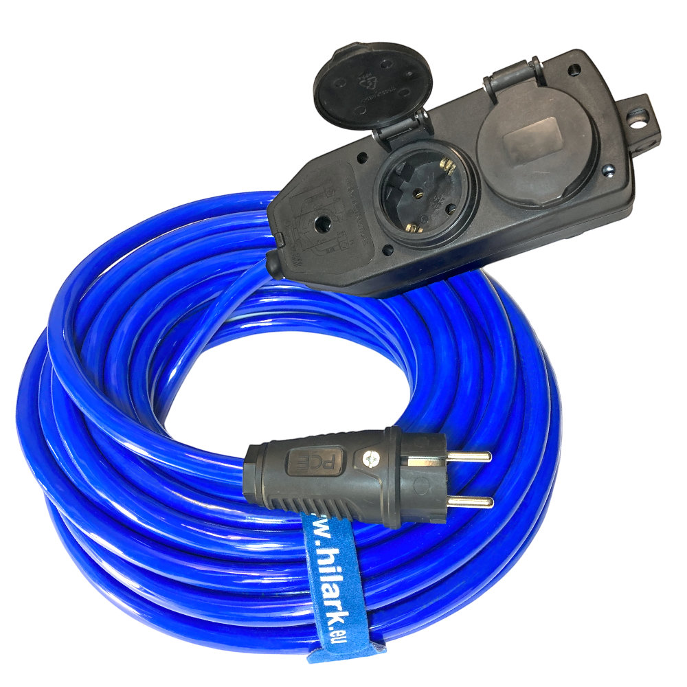 Rallonge H07BQ-F 3x2,5mm² PUR bleue fiche et quadruple Schuko (type F)