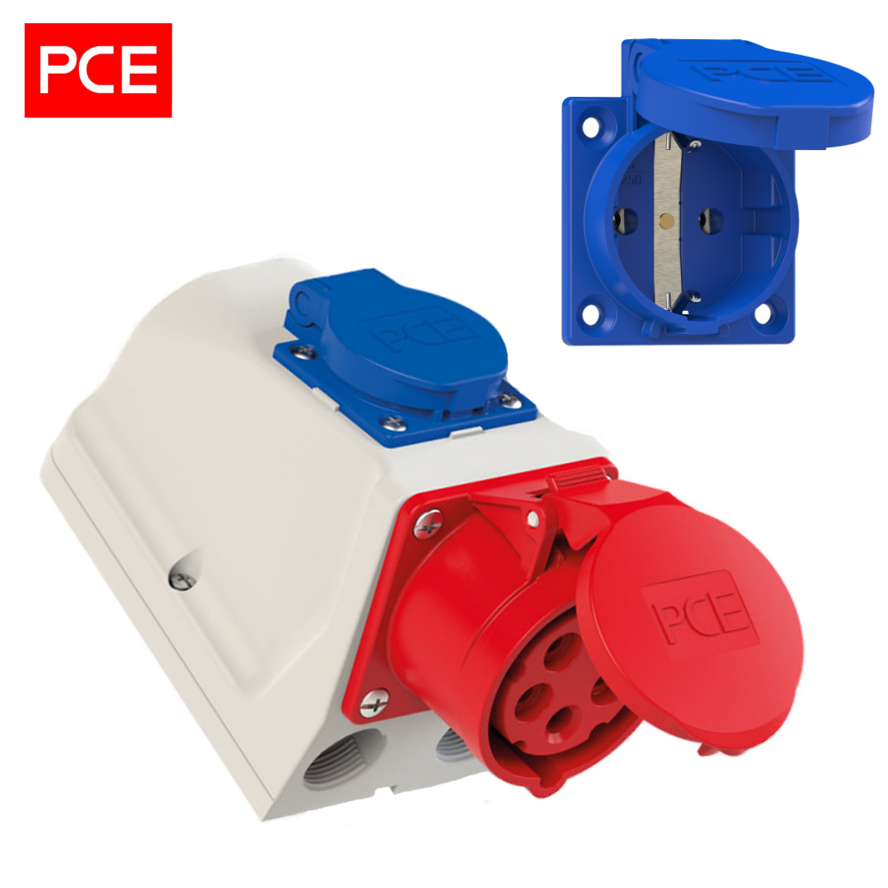 Prise fixe murale CEE PCE KOMBI 32A 5 broches 6h IP44 9225-6f Schuko (type F)