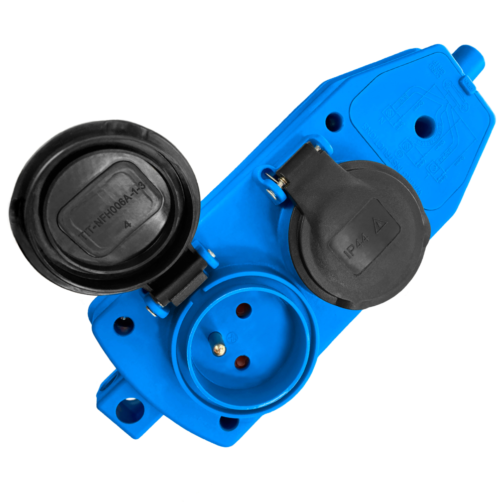 Répartiteur 4 prises 16A IP44 TYPE : avec broche de terre – bleu