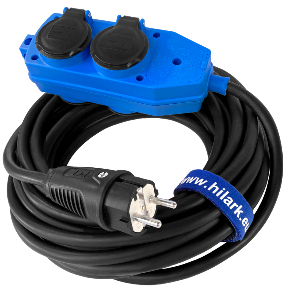 Rallonge en caoutchouc H07RN-F 3×2,5 répartiteur bleu 1m