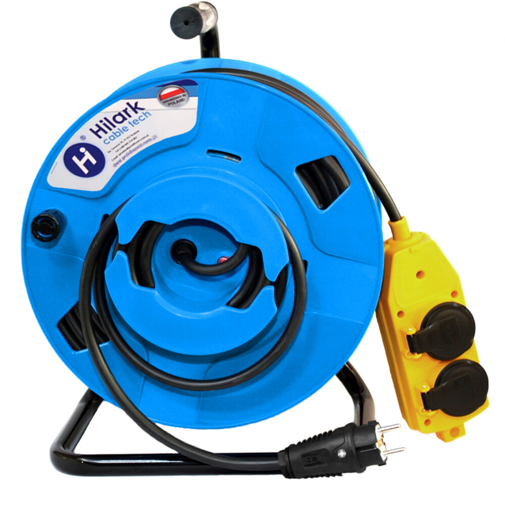 Rallonge inversée en caoutchouc néoprène H07RN-F 3×2,5mm² 25m, enrouleur avec répartiteur