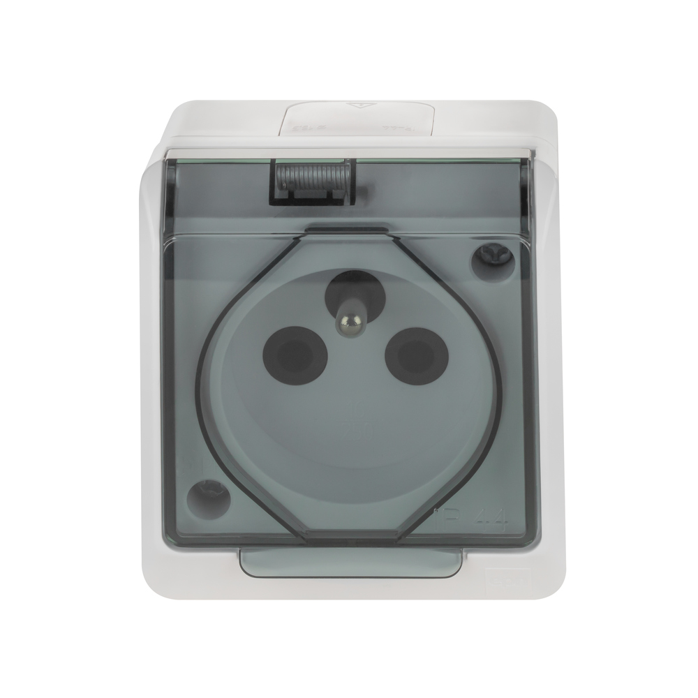HERMES prise en saillie étanche IP44 2P+T blanc-fumé 0321-01