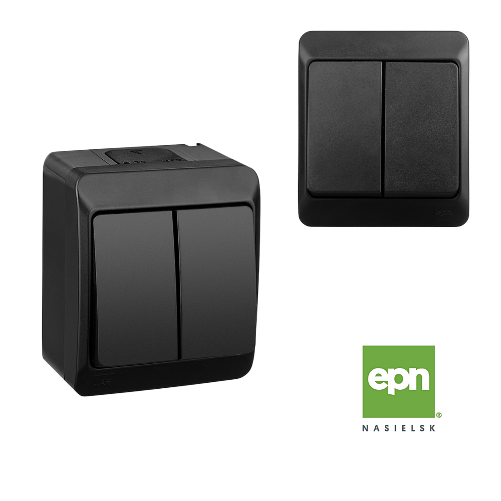 HERMES IP44 interrupteur en saillie étanche noir double classique EPN