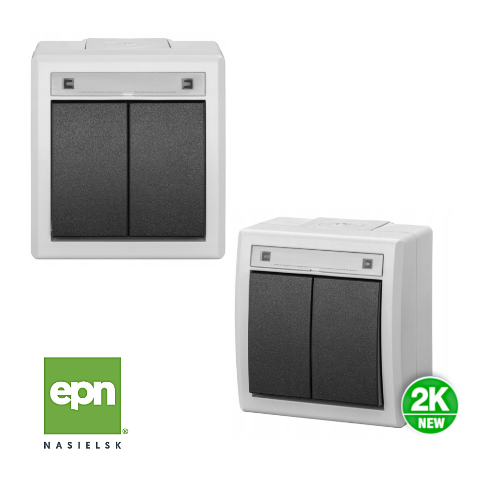 AQUANT IP55 interrupteur en saillie étanche double gris EPN 5002-10