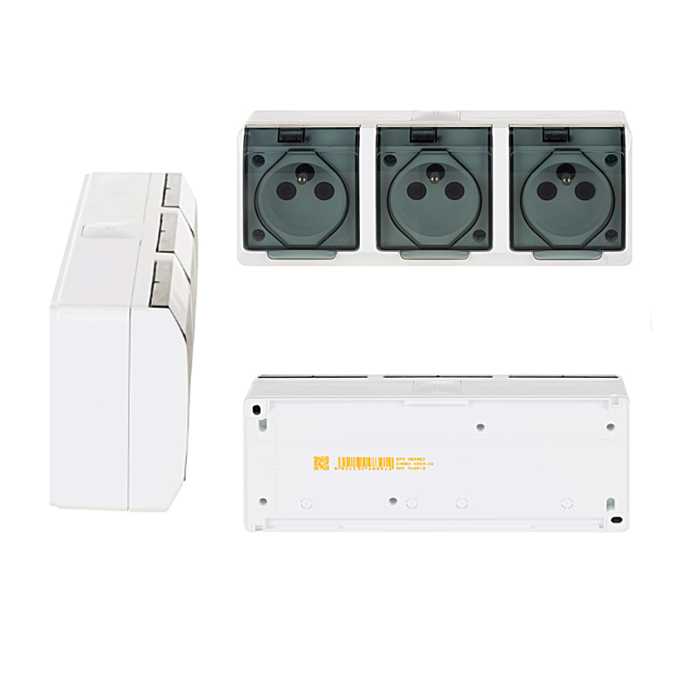 Prise de surface étanche HERMES 2K IP44 2x2P+T BLANC 0322-01 EPN