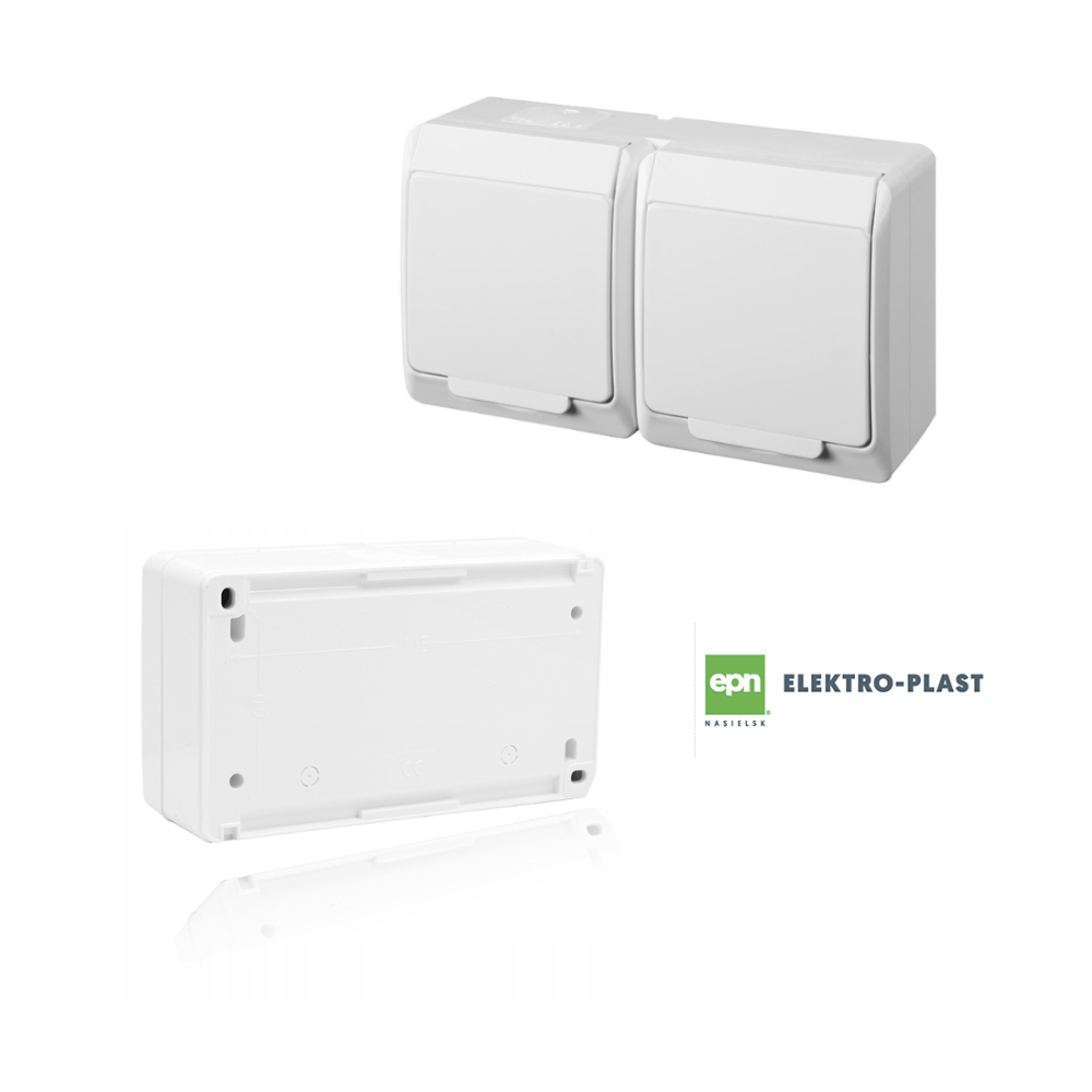 HERMES 2K gniazdo natynkowe hermetyczne IP44 2x2P+Z BIAŁE 0322-02 EPN