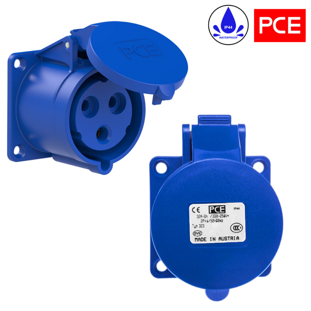 Prise encastrée CEE PCE 32A 3 broches 6h IP44 323-6 droite
