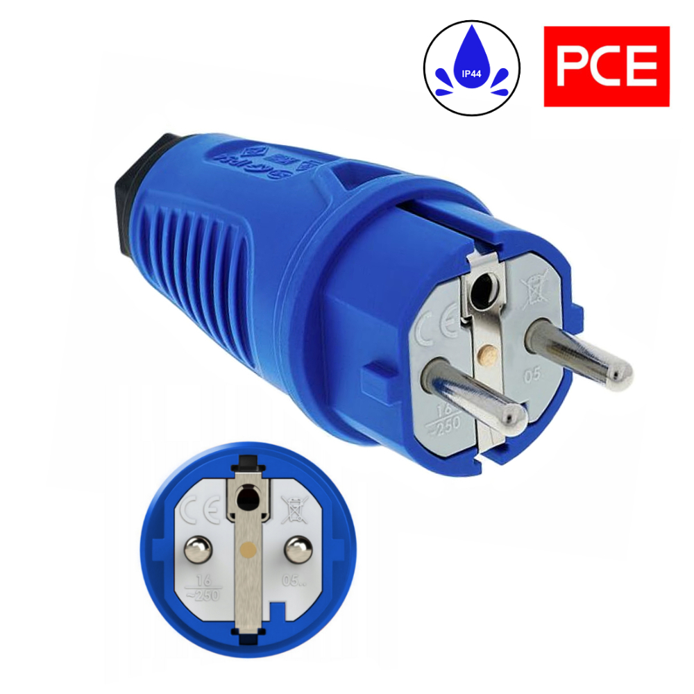 Rallonge en polyuréthane H07BQ-F 3×2,5 mm² sur enrouleur inversé avec fiche noire et répartiteur bleu 25m