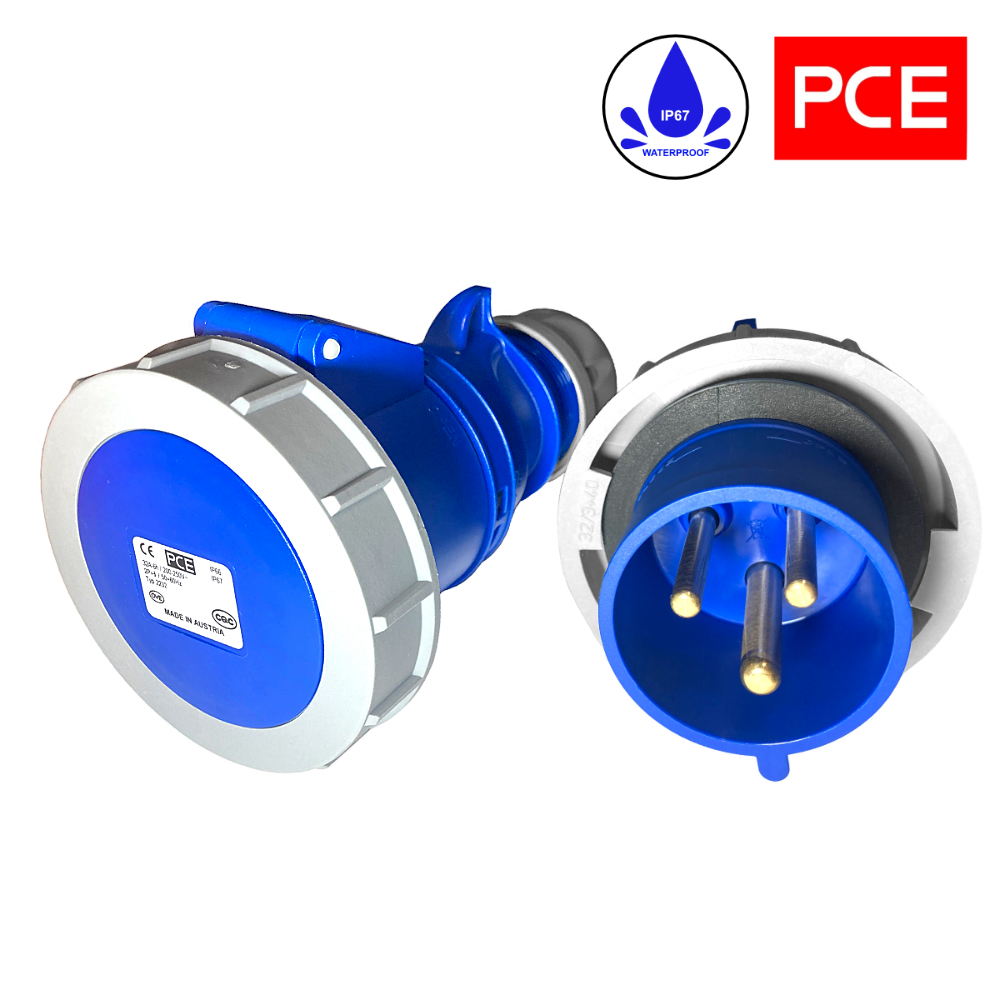 Rallonge triphasée CEE 32A 3 broches IP67 3x4mm caoutchouc H07RN-F OnPD 1m