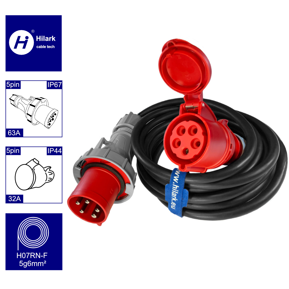 Adaptateur triphasé fiche 63A vers prise 32A 0,5m