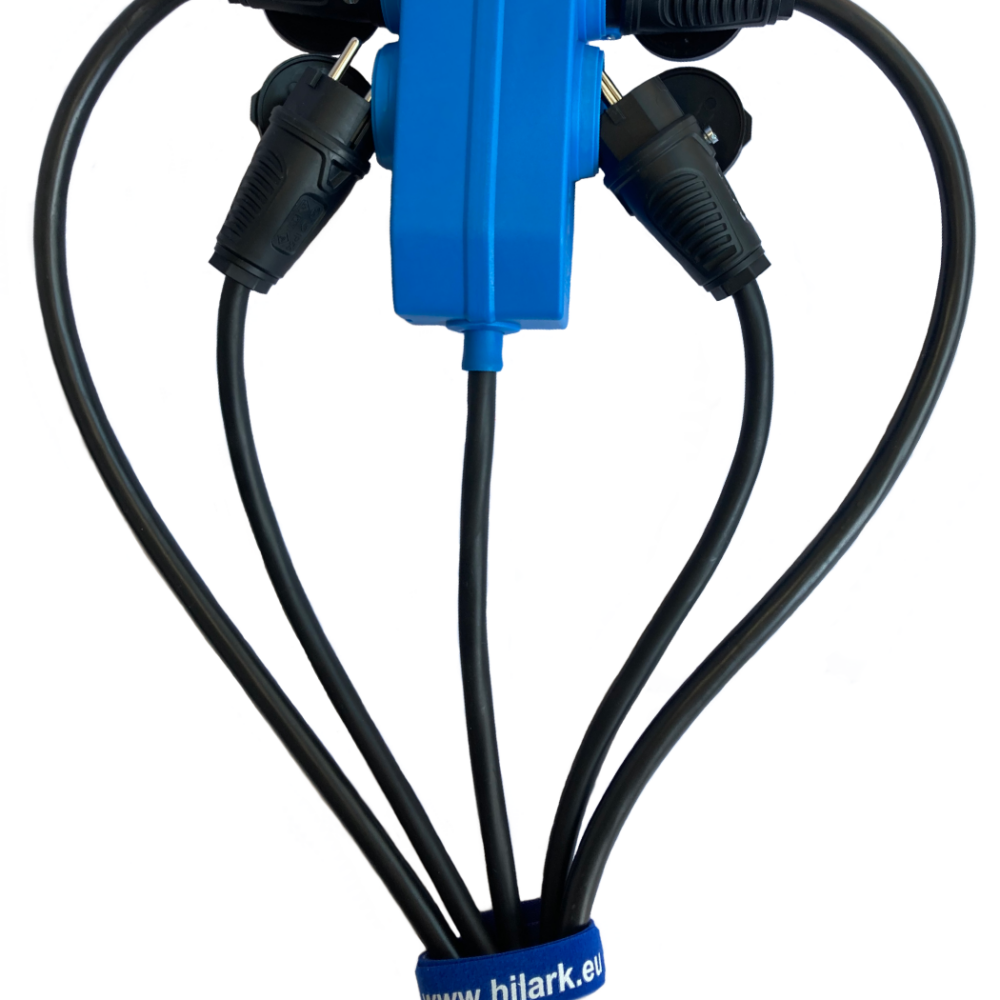 Rallonge en polyuréthane H07BQ-F 3×2,5 mm² sur enrouleur inversé bleu avec fiche bleue et connecteur rapide UniSchuko 25m