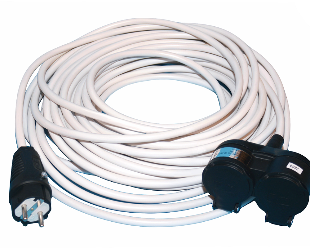Rallonge en PVC H05VV-F 3G1,5 Blanc AVEC RÉPARTITEUR 2 prises 2m