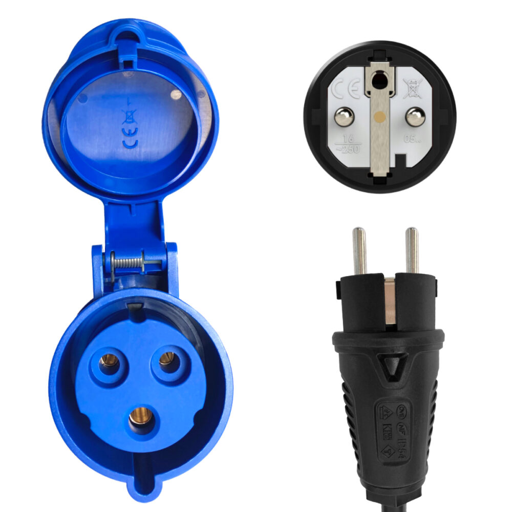 Adaptateur camping-car H07BQ-F Polyuréthane (PUR) 3×2,5 Câble de branchement camping Prise CEE bleue 1m