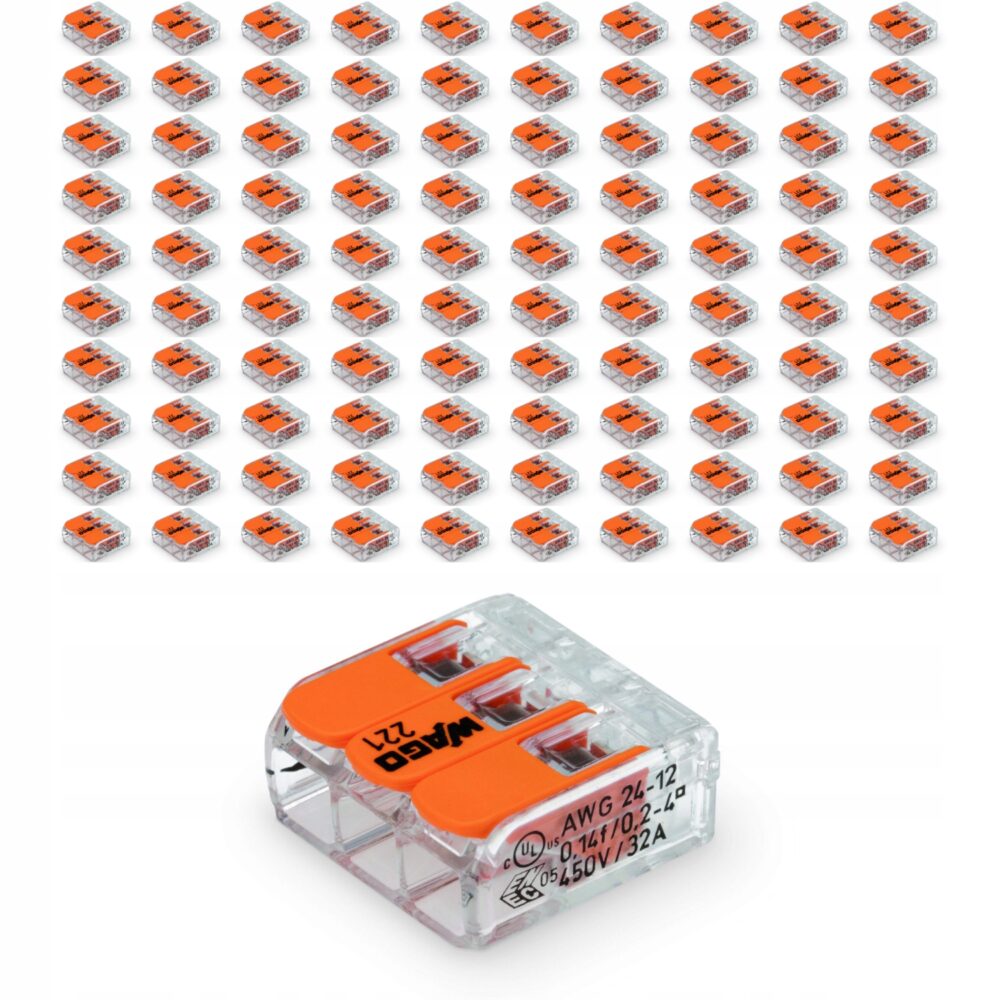 Złączka Wago 221-413 drut linka 3x 0,14-4 mm² szybkozłączka dźwignia 100szt