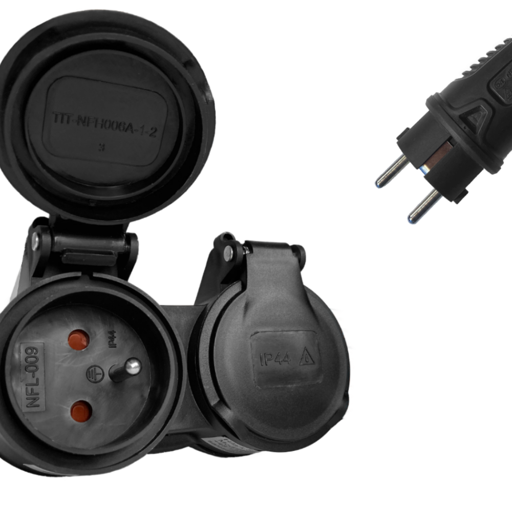 Rallonge en caoutchouc H07RN-F 3G2,5 mm avec répartiteur 2 prises 1m