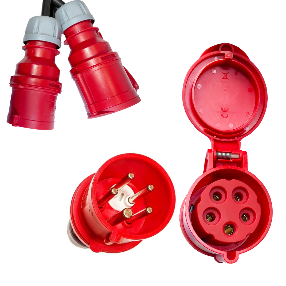 Rallonge triphasée CEE en caoutchouc 1m H07RN-F 5×6 32A croisement de phases