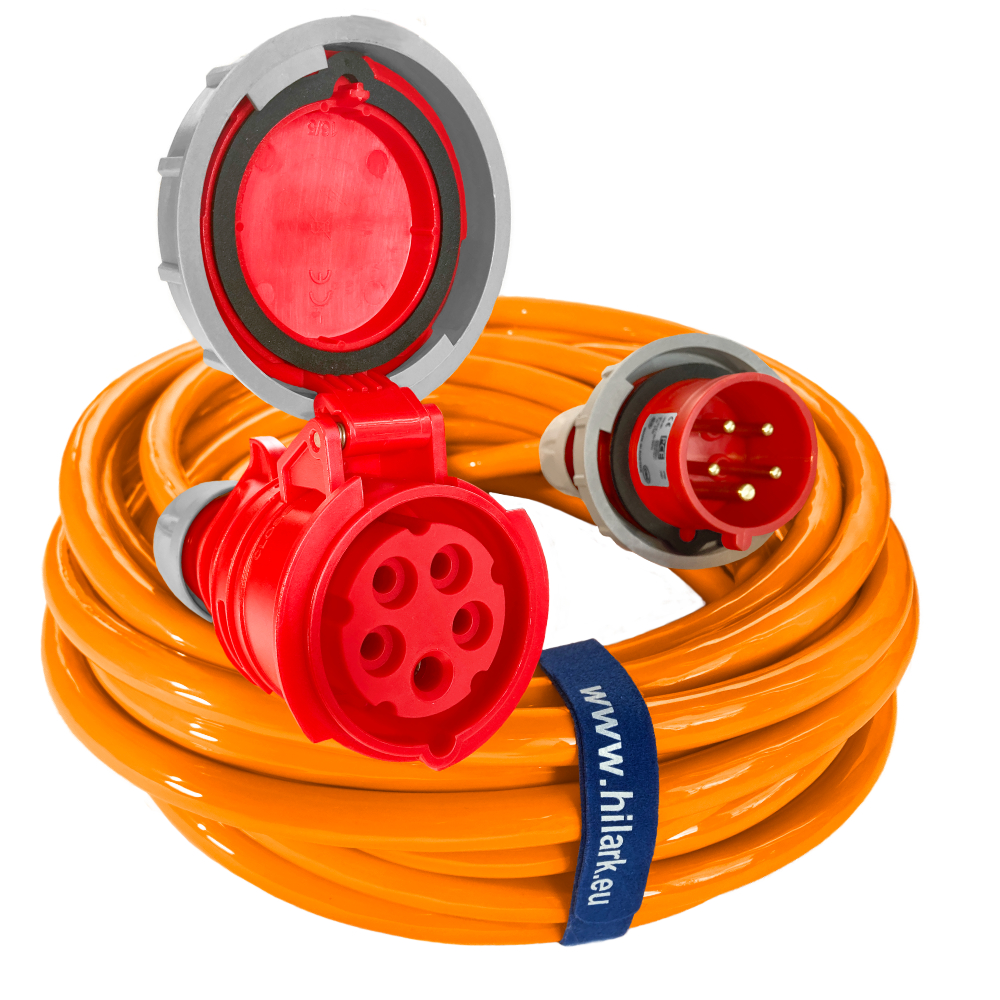 RALLONGE LA PLUS ROBUSTE DU MARCHÉ H07BQ-F 5x4mm² 32A 5 broches Orange haute visibilité IP67 1m