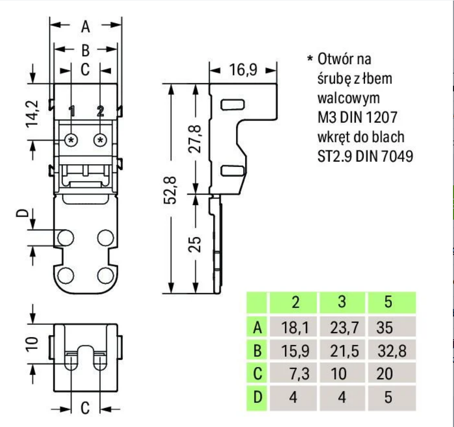 ADAPTATEUR DE MONTAGE POUR CÂBLE Wago 221-503 1 pièce