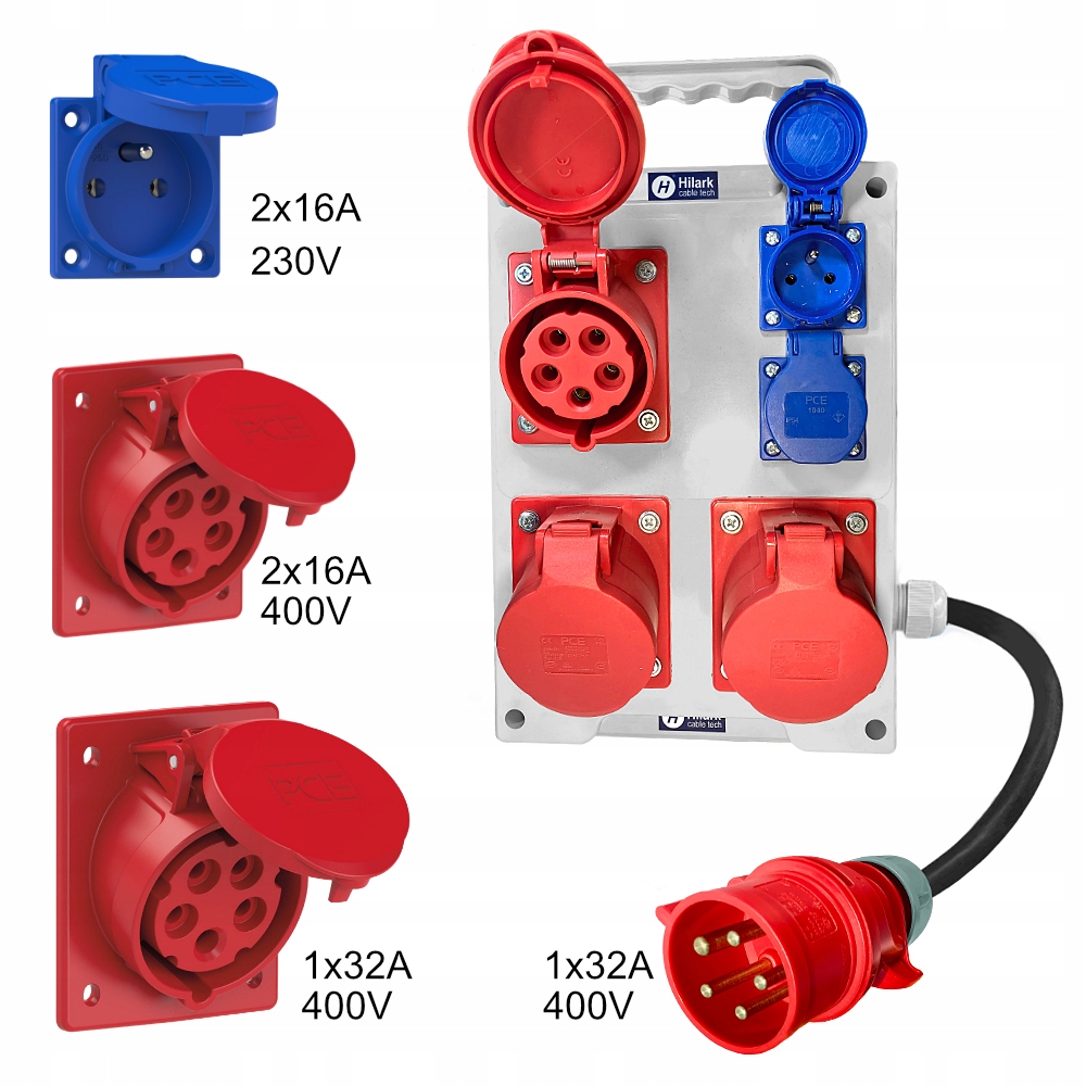 Coffret de chantier 2x230V 2x16A 1x32A 400V env. 0,5m