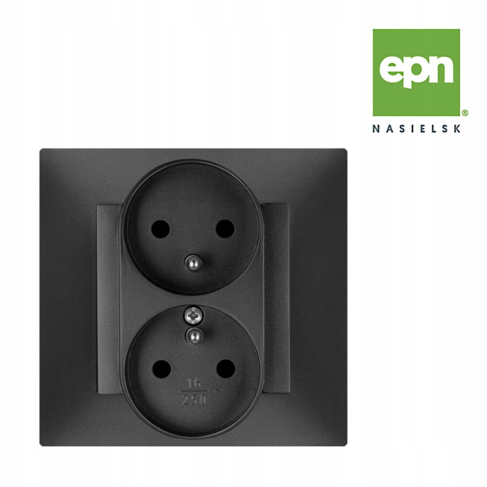 PRISE DOUBLE ÉLECTRIQUE NOIRE CARLA AVEC MISE À LA TERRE 1743-09 EPN